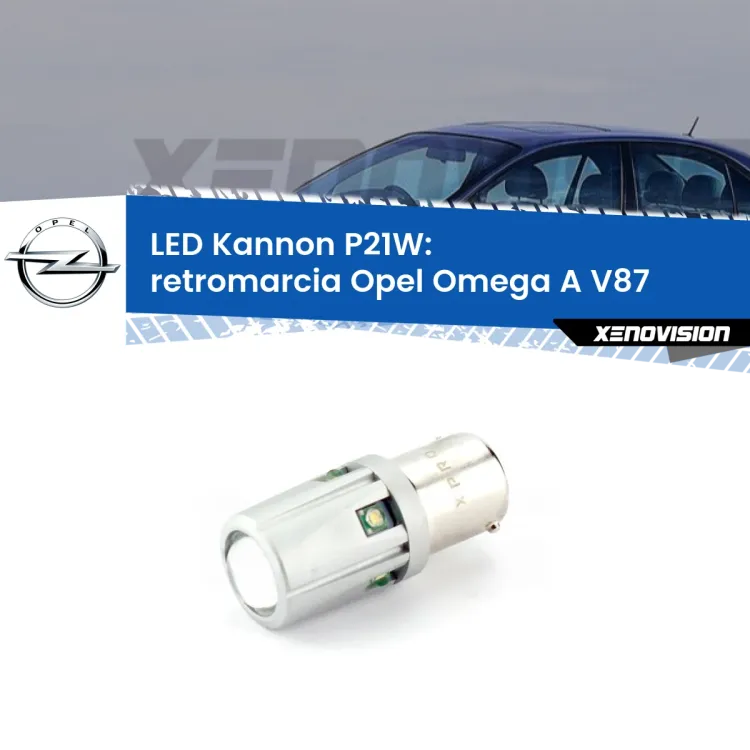 0 Retromarcia LED Opel Omega A V87 1986 - 1994: P21W Kannon <strong>LED per Retromarcia Opel Omega A V87 1986 - 1994.</strong>Lampadina P21W con una poderosa illuminazione frontale rafforzata da 5 potenti chip laterali.
