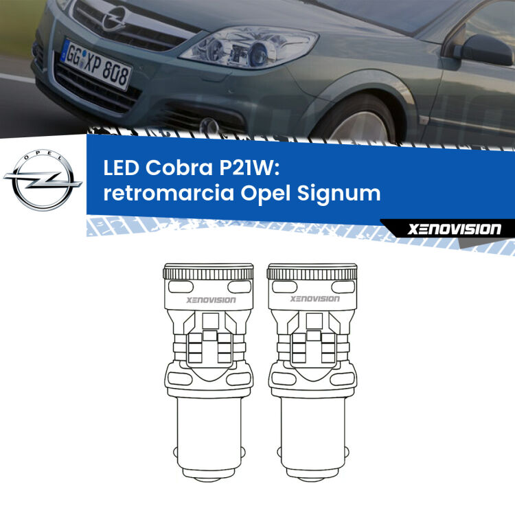 0 Retromarcia LED Opel Signum  2003 - 2008: P21W Cobra <strong>Retromarcia LED no-spie per Opel Signum</strong>  2003 - 2008. Coppia lampade <strong>P21W</strong> modello Cobra super-canbus, raffreddate a ventola.