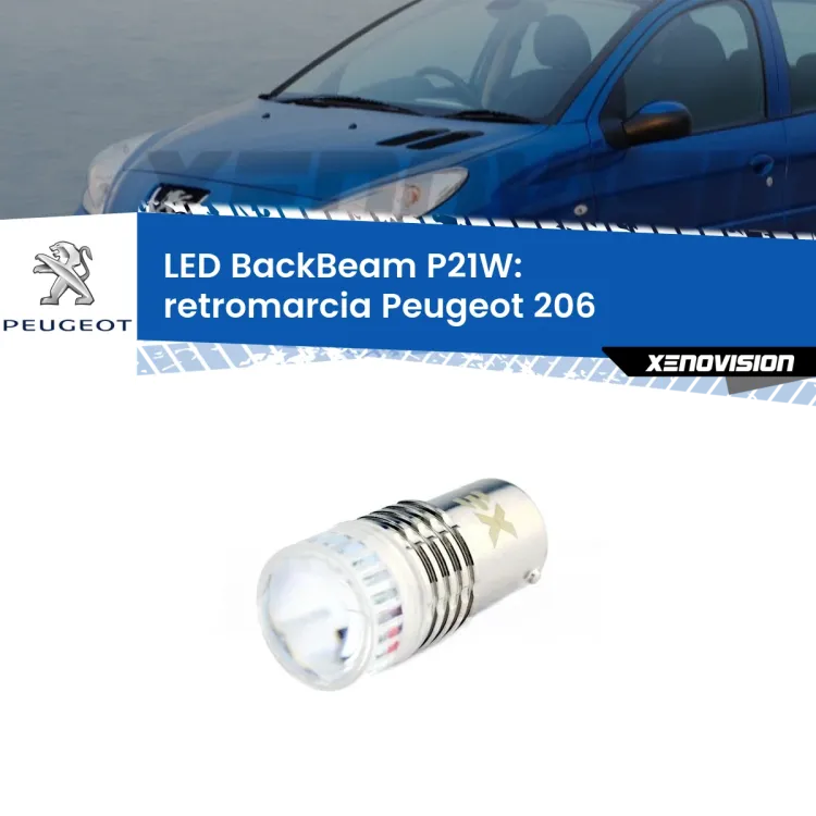 0 Retromarcia LED Peugeot 206 1998 - 2009: P21W BackBeam <strong>Retromarcia LED per Peugeot 206</strong> 1998 - 2009. Lampada <strong>P21W</strong> canbus. Illumina a giorno con questo straordinario cannone LED a luminosità estrema.