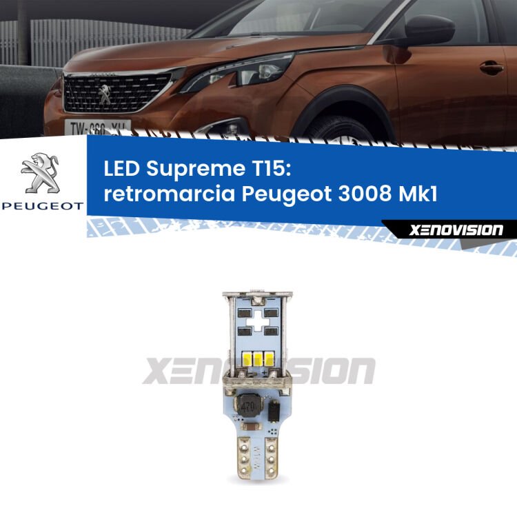 <strong>LED retromarcia per Peugeot 3008</strong> Mk1 restyling. 15 Chip CREE 3535, sviluppa un'incredibile potenza. Qualità Massima. Oltre 6W reali di pura potenza.