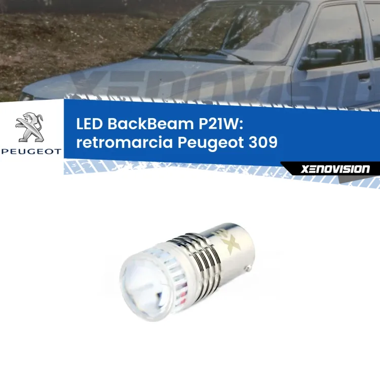 0 Retromarcia LED Peugeot 309 1989 - 1993: P21W BackBeam <strong>Retromarcia LED per Peugeot 309</strong> 1989 - 1993. Lampada <strong>P21W</strong> canbus. Illumina a giorno con questo straordinario cannone LED a luminosità estrema.