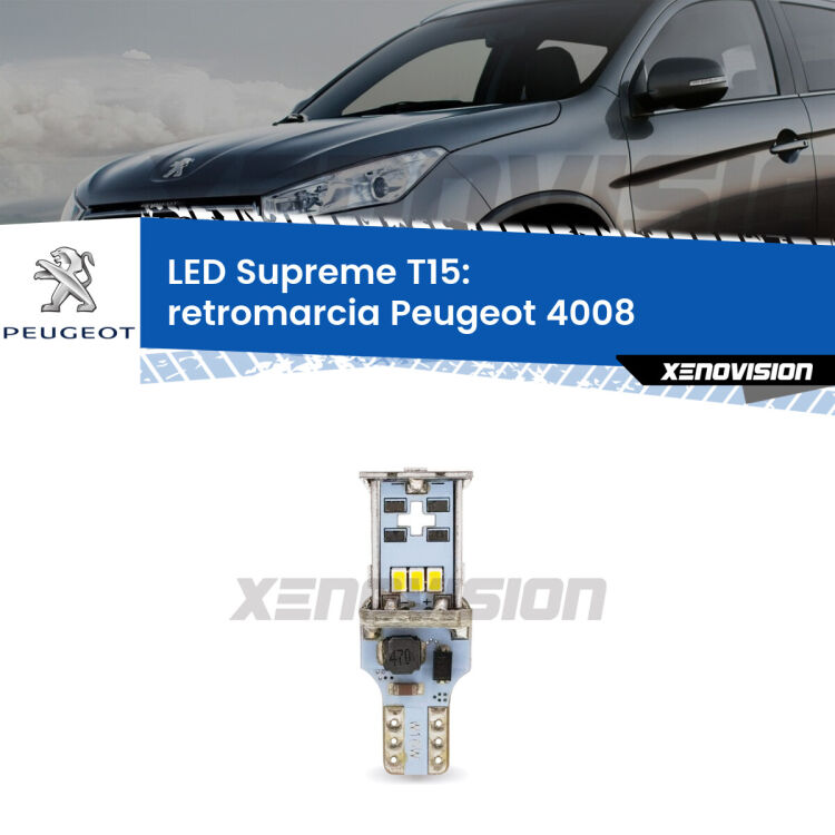 <strong>LED retromarcia per Peugeot 4008</strong>  2012 in poi. 15 Chip CREE 3535, sviluppa un'incredibile potenza. Qualità Massima. Oltre 6W reali di pura potenza.