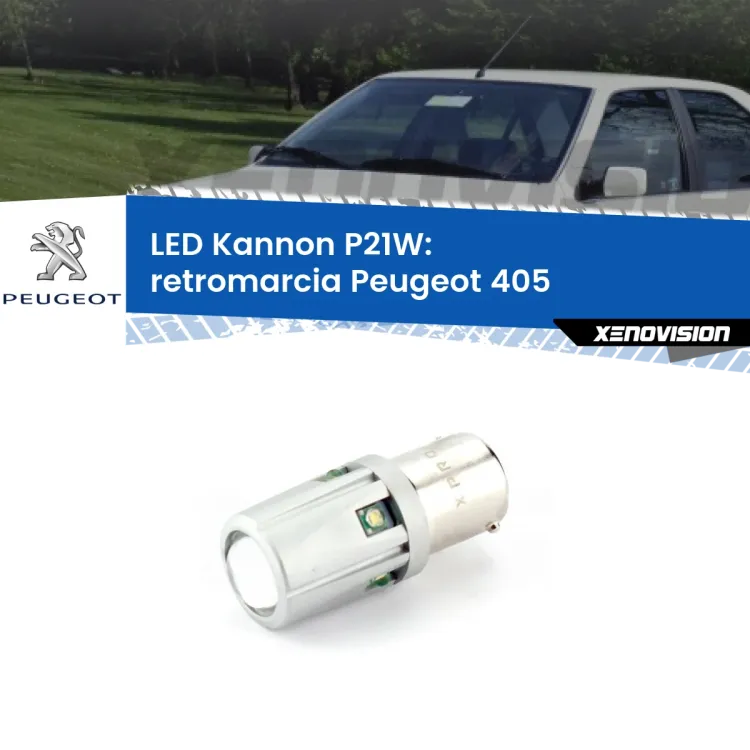 0 Retromarcia LED Peugeot 405 1987 - 1997: P21W Kannon <strong>LED per Retromarcia Peugeot 405 1987 - 1997.</strong>Lampadina P21W con una poderosa illuminazione frontale rafforzata da 5 potenti chip laterali.