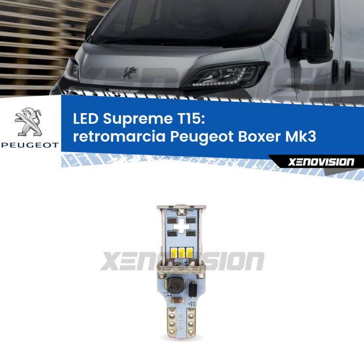 <strong>LED retromarcia per Peugeot Boxer</strong> Mk3 2014 in poi. 15 Chip CREE 3535, sviluppa un'incredibile potenza. Qualità Massima. Oltre 6W reali di pura potenza.