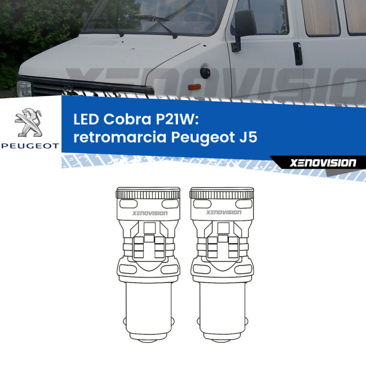 0 Retromarcia LED Peugeot J5 1990 - 1994: P21W Cobra <strong>Retromarcia LED no-spie per Peugeot J5</strong> 1990 - 1994. Coppia lampade <strong>P21W</strong> modello Cobra super-canbus, raffreddate a ventola.