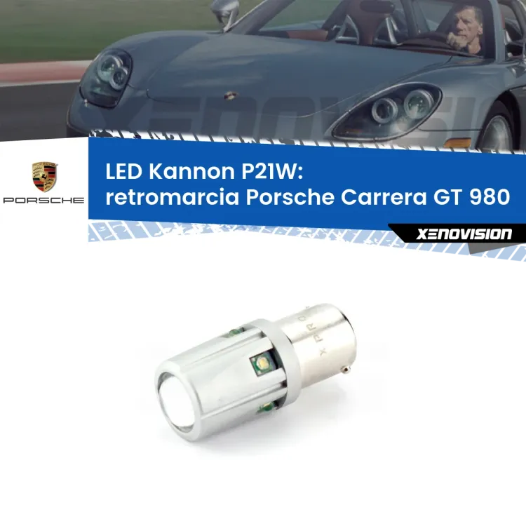 0 Retromarcia LED Porsche Carrera GT 980 2003 - 2006: P21W Kannon <strong>LED per Retromarcia Porsche Carrera GT 980 2003 - 2006.</strong>Lampadina P21W con una poderosa illuminazione frontale rafforzata da 5 potenti chip laterali.