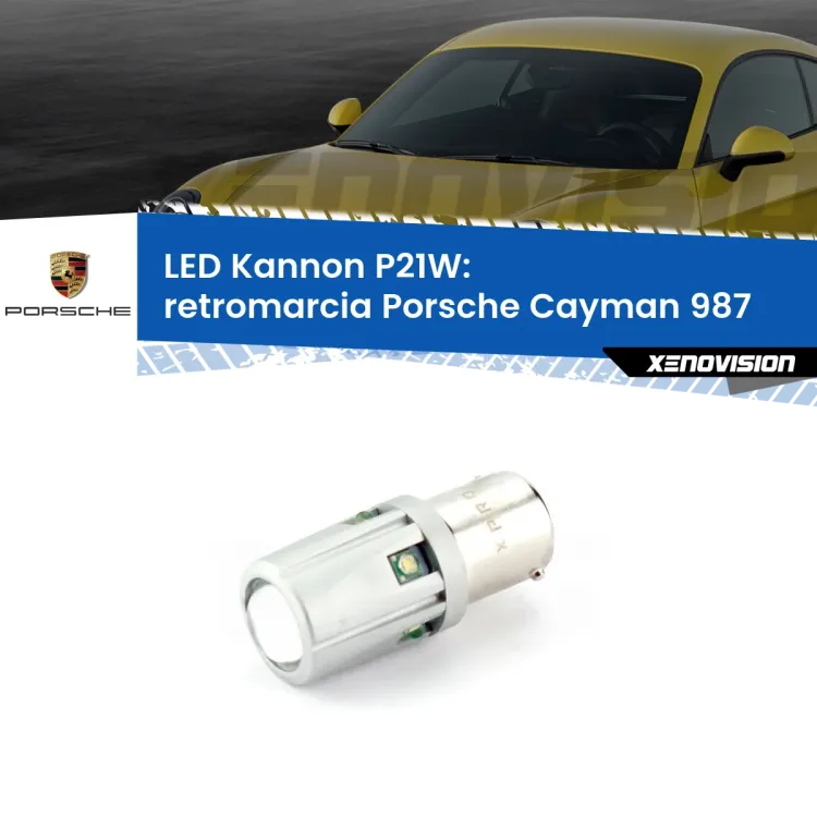 0 Retromarcia LED Porsche Cayman 987 2005 - 2008: P21W Kannon <strong>LED per Retromarcia Porsche Cayman 987 2005 - 2008.</strong>Lampadina P21W con una poderosa illuminazione frontale rafforzata da 5 potenti chip laterali.