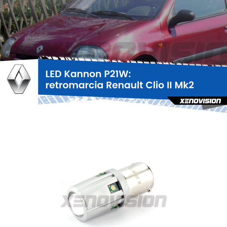 <strong>LED per Retromarcia Renault Clio II Mk2 1998 - 2004.</strong>Lampadina P21W con una poderosa illuminazione frontale rafforzata da 5 potenti chip laterali.