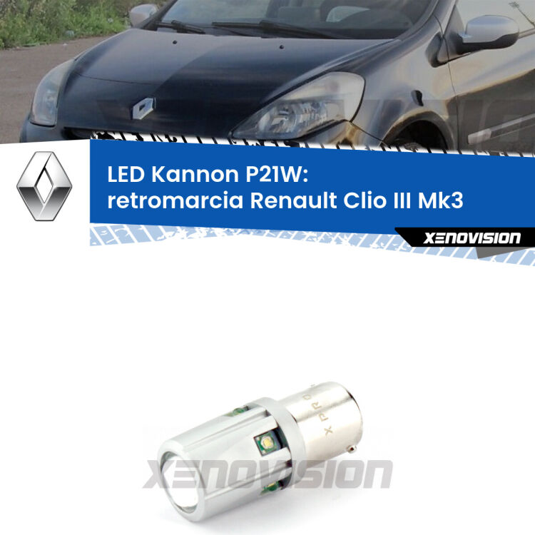 <strong>LED per Retromarcia Renault Clio III Mk3 2005 - 2011.</strong>Lampadina P21W con una poderosa illuminazione frontale rafforzata da 5 potenti chip laterali.