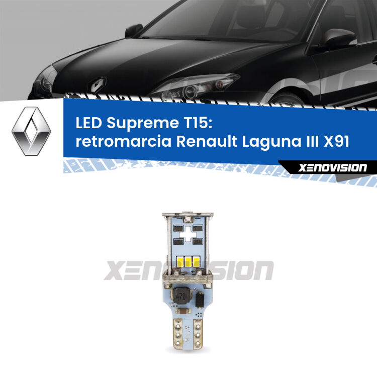<strong>LED retromarcia per Renault Laguna III</strong> X91 2007 - 2015. 15 Chip CREE 3535, sviluppa un'incredibile potenza. Qualità Massima. Oltre 6W reali di pura potenza.