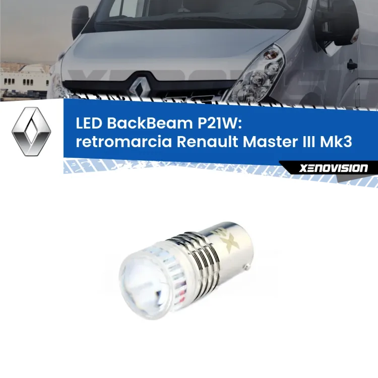 0 Retromarcia LED Renault Master III Mk3 2010 in poi: P21W BackBeam <strong>Retromarcia LED per Renault Master III</strong> Mk3 2010 in poi. Lampada <strong>P21W</strong> canbus. Illumina a giorno con questo straordinario cannone LED a luminosità estrema.