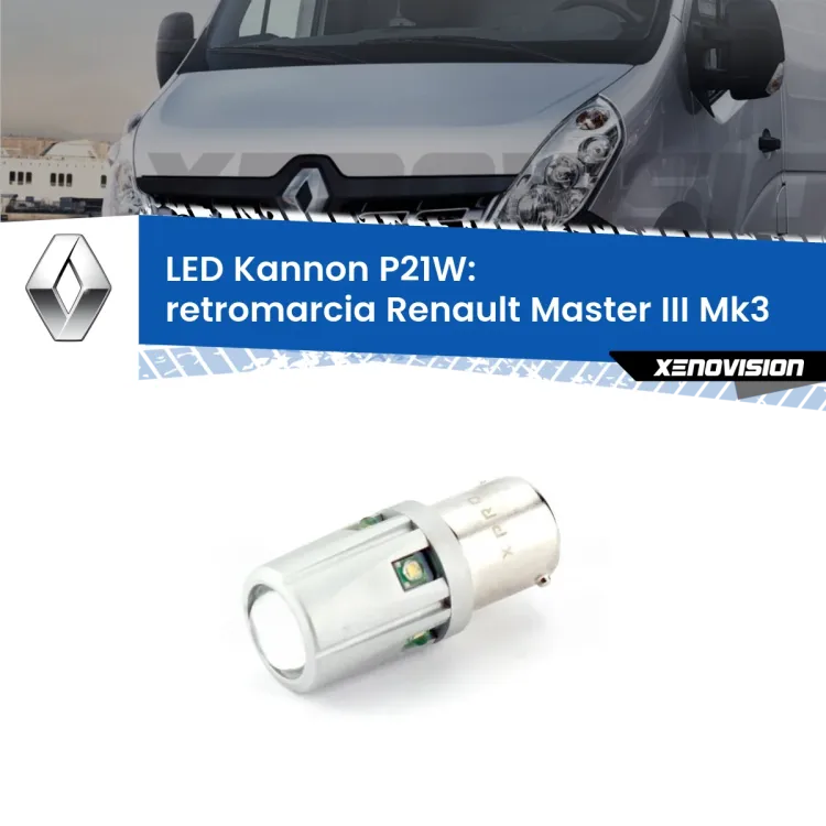 0 Retromarcia LED Renault Master III Mk3 2010 in poi: P21W Kannon <strong>LED per Retromarcia Renault Master III Mk3 2010 in poi.</strong>Lampadina P21W con una poderosa illuminazione frontale rafforzata da 5 potenti chip laterali.