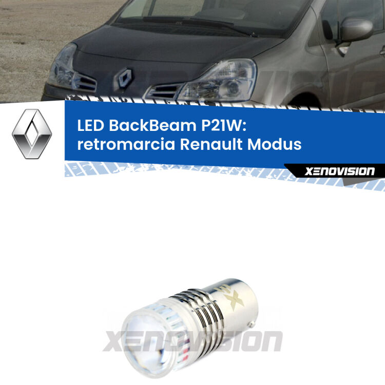 <strong>Retromarcia LED per Renault Modus</strong>  2004 - 2012. Lampada <strong>P21W</strong> canbus. Illumina a giorno con questo straordinario cannone LED a luminosità estrema.