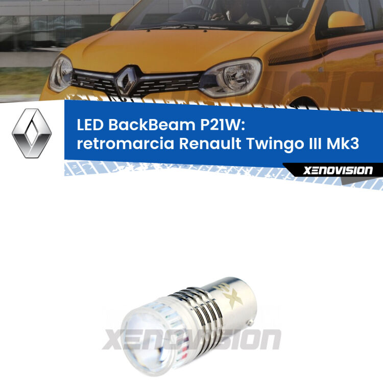 <strong>Retromarcia LED per Renault Twingo III</strong> Mk3 2014 - 2021. Lampada <strong>P21W</strong> canbus. Illumina a giorno con questo straordinario cannone LED a luminosità estrema.