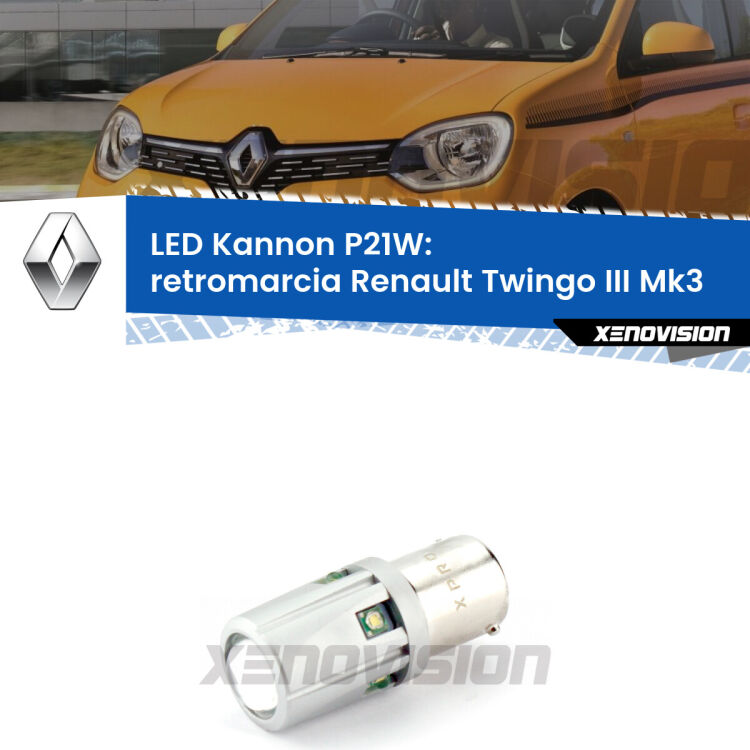 <strong>LED per Retromarcia Renault Twingo III Mk3 2014 - 2021.</strong>Lampadina P21W con una poderosa illuminazione frontale rafforzata da 5 potenti chip laterali.