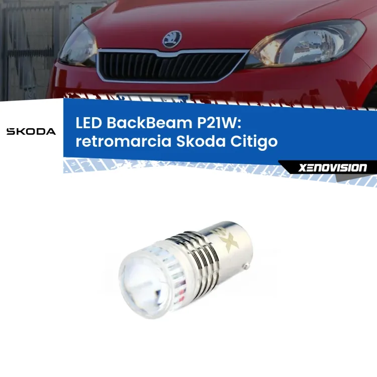 0 Retromarcia LED Skoda Citigo 2011 in poi: P21W BackBeam <strong>Retromarcia LED per Skoda Citigo</strong> 2011 in poi. Lampada <strong>P21W</strong> canbus. Illumina a giorno con questo straordinario cannone LED a luminosità estrema.