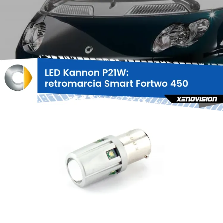 0 Retromarcia LED Smart Fortwo 450 2004 - 2007: P21W Kannon <strong>LED per Retromarcia Smart Fortwo 450 2004 - 2007.</strong>Lampadina P21W con una poderosa illuminazione frontale rafforzata da 5 potenti chip laterali.