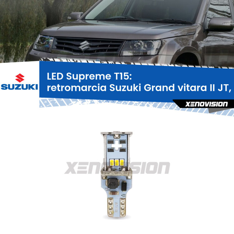 <strong>LED retromarcia per Suzuki Grand vitara II</strong> JT, TE, TD 2005 - 2009. 15 Chip CREE 3535, sviluppa un'incredibile potenza. Qualità Massima. Oltre 6W reali di pura potenza.
