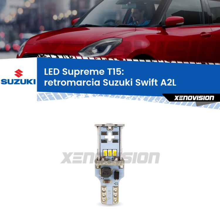 <strong>LED retromarcia per Suzuki Swift</strong> A2L 2017 in poi. 15 Chip CREE 3535, sviluppa un'incredibile potenza. Qualità Massima. Oltre 6W reali di pura potenza.