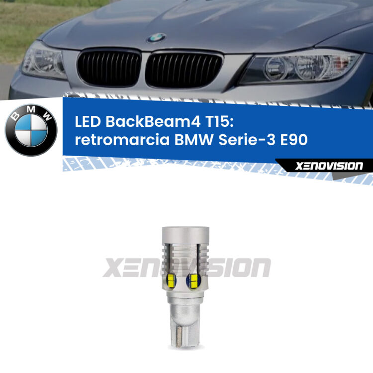 <strong>Retromarcia LED per BMW Serie-3</strong> E90 in poi. Lampada <strong>T15</strong> canbus modello BackBeam4.