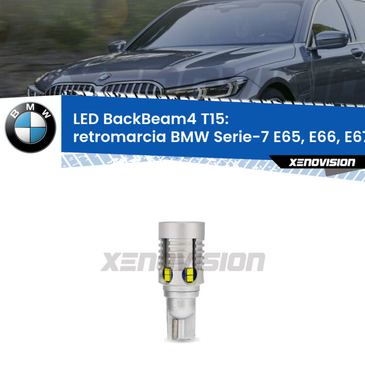 <strong>Retromarcia LED per BMW Serie-7</strong> E65, E66, E67 2001 - 2008. Lampada <strong>T15</strong> canbus modello BackBeam4.