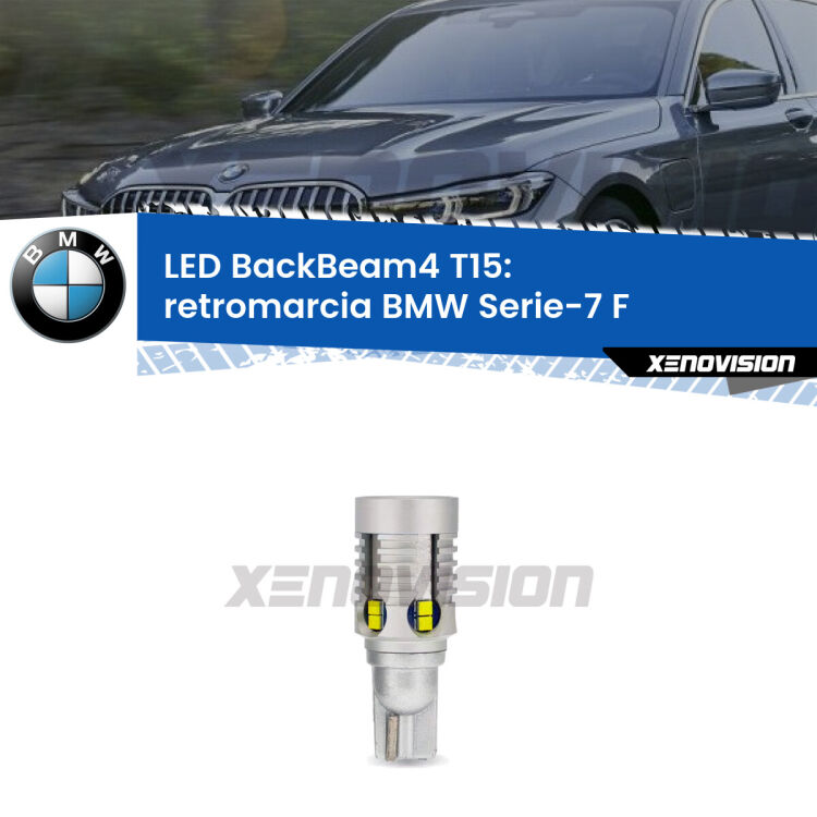 <strong>Retromarcia LED per BMW Serie-7</strong> F 2009 - 2015. Lampada <strong>T15</strong> canbus modello BackBeam4.