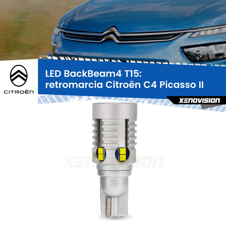 0 Retromarcia LED T15 BackBeam4 per Citroën C4 Picasso II 2013 in poi <strong>Retromarcia LED per Citroën C4 Picasso</strong> II 2013 in poi. Lampada <strong>T15</strong> canbus modello BackBeam4.