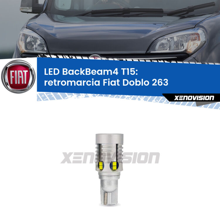 <strong>Retromarcia LED per Fiat Doblo</strong> 263 2010 - 2014. Lampada <strong>T15</strong> canbus modello BackBeam4.