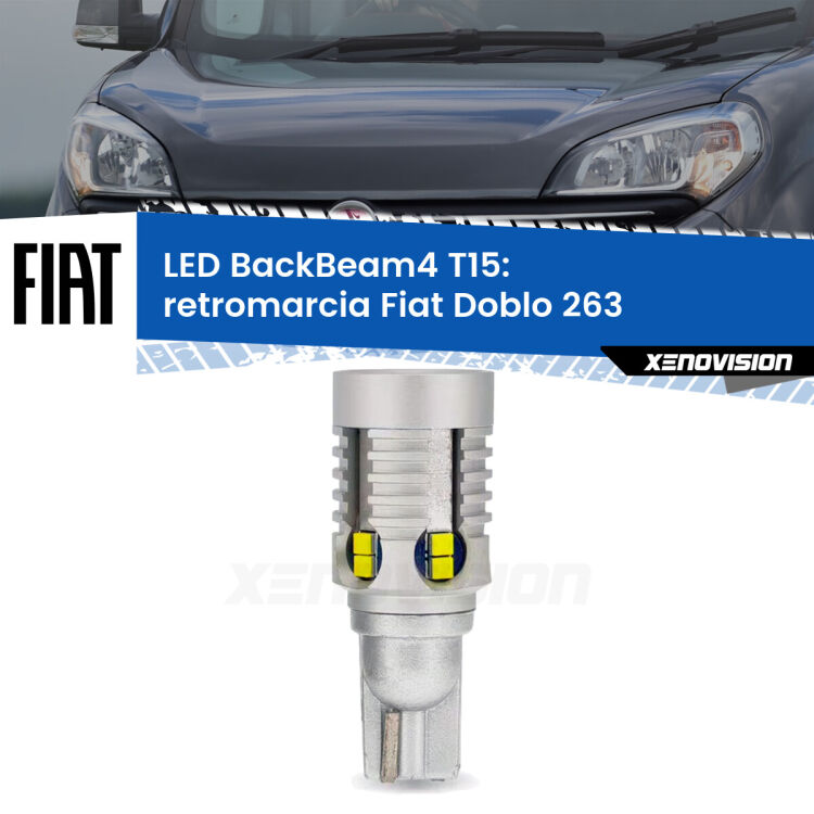 0 Retromarcia LED T15 BackBeam4 per Fiat Doblo 263 2010 - 2014 <strong>Retromarcia LED per Fiat Doblo</strong> 263 2010 - 2014. Lampada <strong>T15</strong> canbus modello BackBeam4.