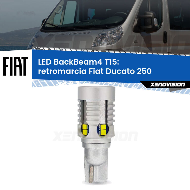 0 Retromarcia LED T15 BackBeam4 per Fiat Ducato 250 2014 - 2018 <strong>Retromarcia LED per Fiat Ducato</strong> 250 2014 - 2018. Lampada <strong>T15</strong> canbus modello BackBeam4.