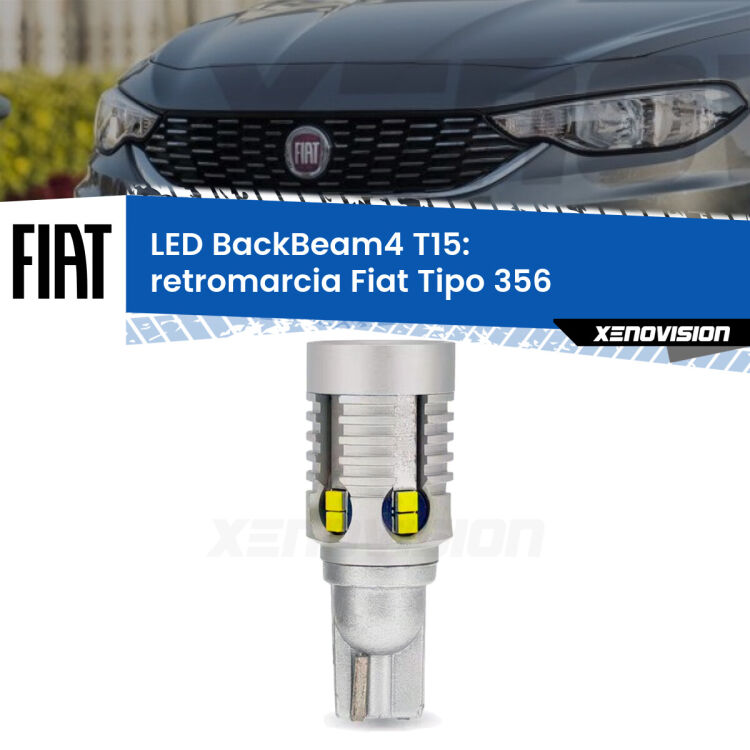 0 Retromarcia LED T15 BackBeam4 per Fiat Tipo 356 2015 in poi <strong>Retromarcia LED per Fiat Tipo</strong> 356 2015 in poi. Lampada <strong>T15</strong> canbus modello BackBeam4.
