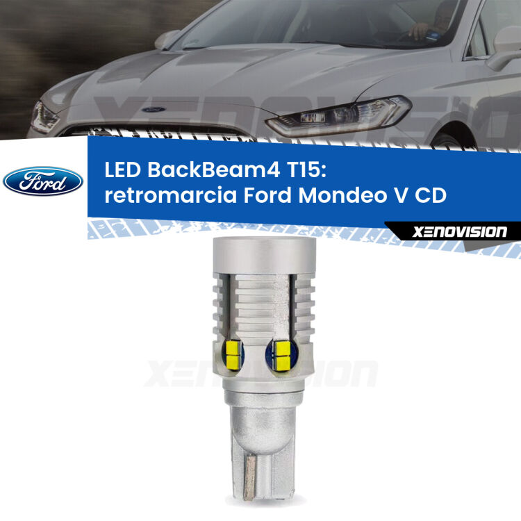 0 Retromarcia LED T15 BackBeam4 per Ford Mondeo V CD 2012 - 2016 <strong>Retromarcia LED per Ford Mondeo V</strong> CD 2012 - 2016. Lampada <strong>T15</strong> canbus modello BackBeam4.