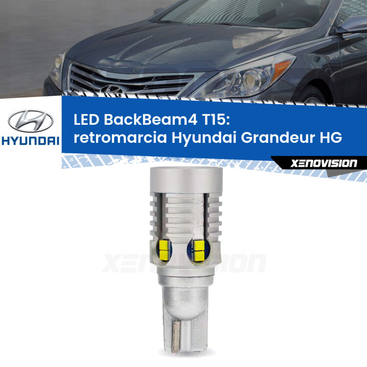 0 Retromarcia LED T15 BackBeam4 per Hyundai Grandeur HG 2011 - 2016 <strong>Retromarcia LED per Hyundai Grandeur</strong> HG 2011 - 2016. Lampada <strong>T15</strong> canbus modello BackBeam4.