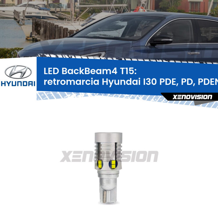 <strong>Retromarcia LED per Hyundai I30</strong> PDE, PD, PDEN 2016 in poi. Lampada <strong>T15</strong> canbus modello BackBeam4.