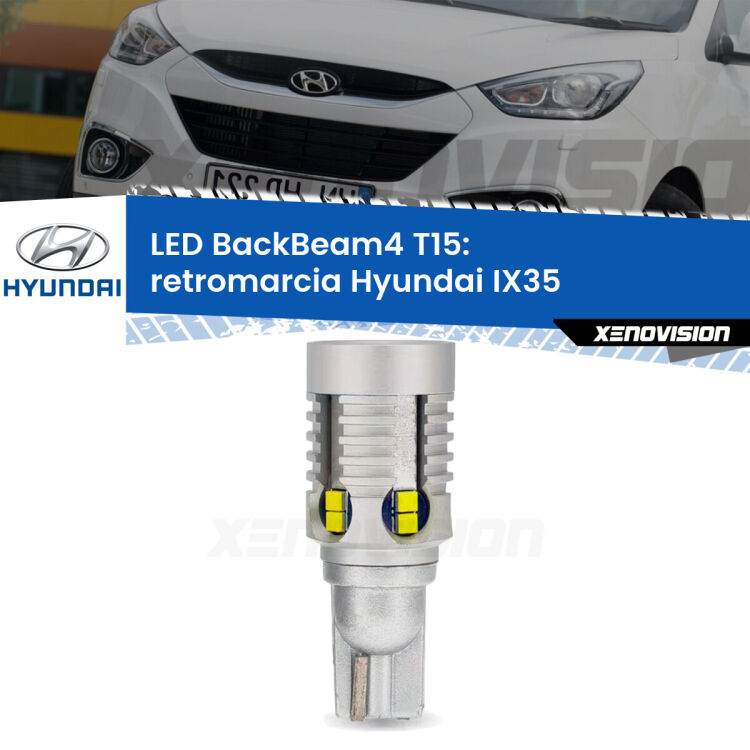 0 Retromarcia LED T15 BackBeam4 per Hyundai IX35  2009 - 2015 <strong>Retromarcia LED per Hyundai IX35</strong>  2009 - 2015. Lampada <strong>T15</strong> canbus modello BackBeam4.