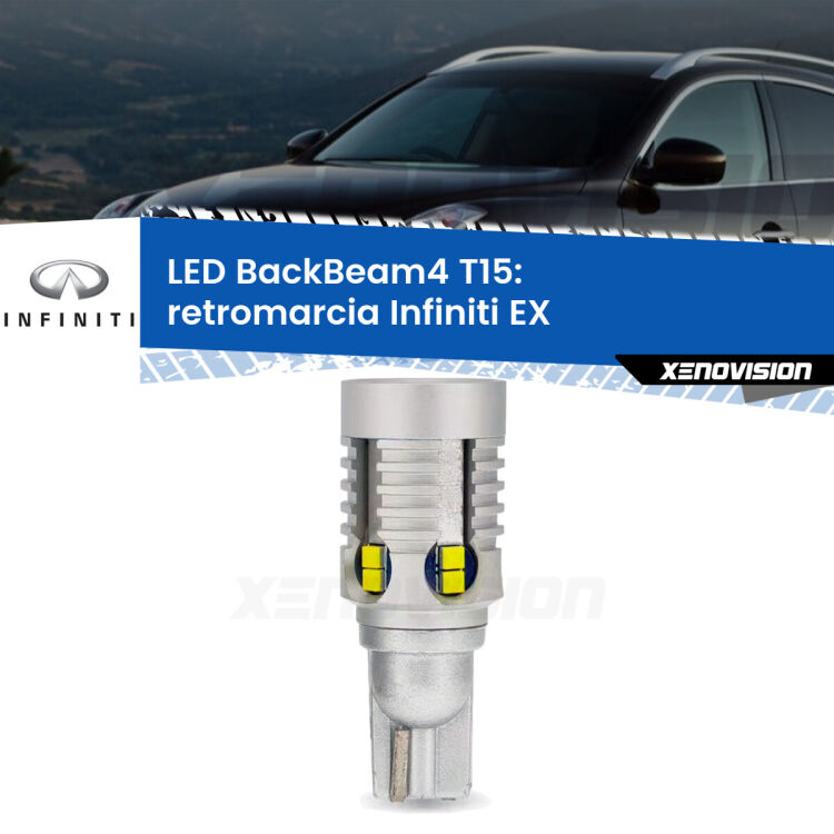 0 Retromarcia LED T15 BackBeam4 per Infiniti EX 2008 in poi <strong>Retromarcia LED per Infiniti EX</strong> 2008 in poi. Lampada <strong>T15</strong> canbus modello BackBeam4.