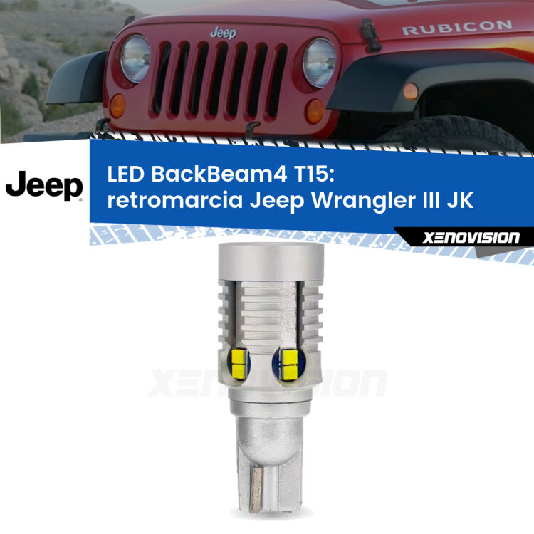 0 Retromarcia LED T15 BackBeam4 per Jeep Wrangler III JK 2006 - 2016 <strong>Retromarcia LED per Jeep Wrangler III</strong> JK 2006 - 2016. Lampada <strong>T15</strong> canbus modello BackBeam4.