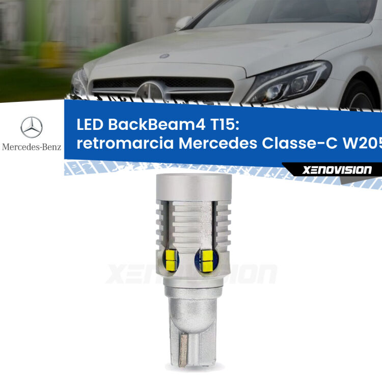 0 Retromarcia LED T15 BackBeam4 per Mercedes Classe-C W205 2013 - 2018 <strong>Retromarcia LED per Mercedes Classe-C</strong> W205 2013 - 2018. Lampada <strong>T15</strong> canbus modello BackBeam4.