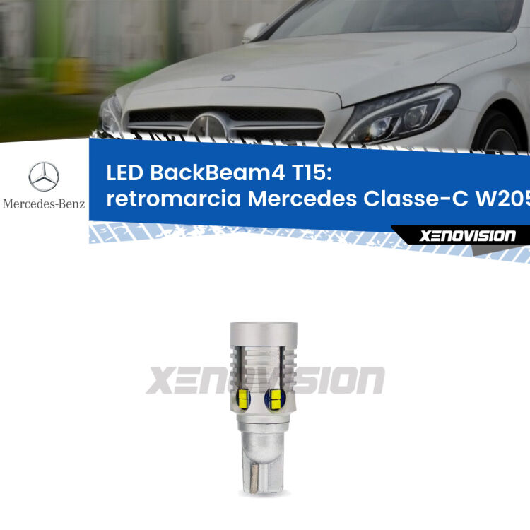 <strong>Retromarcia LED per Mercedes Classe-C</strong> W205 2013 - 2018. Lampada <strong>T15</strong> canbus modello BackBeam4.