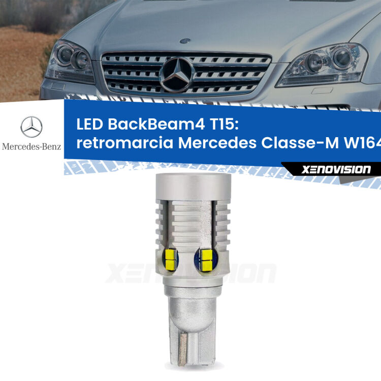 0 Retromarcia LED T15 BackBeam4 per Mercedes Classe-M W164 restyling <strong>Retromarcia LED per Mercedes Classe-M</strong> W164 restyling. Lampada <strong>T15</strong> canbus modello BackBeam4.
