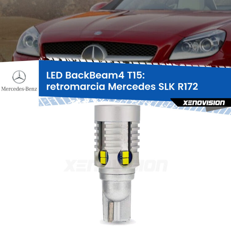 0 Retromarcia LED T15 BackBeam4 per Mercedes SLK R172 2011 in poi <strong>Retromarcia LED per Mercedes SLK</strong> R172 2011 in poi. Lampada <strong>T15</strong> canbus modello BackBeam4.