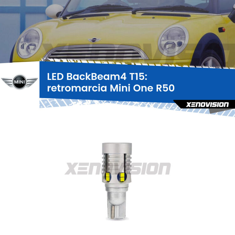 <strong>Retromarcia LED per Mini One</strong> R50 2004 - 2006. Lampada <strong>T15</strong> canbus modello BackBeam4.