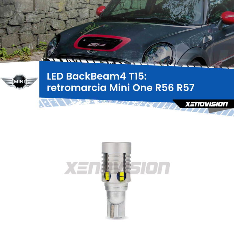 <strong>Retromarcia LED per Mini One</strong> R56 R57 2011 - 2013. Lampada <strong>T15</strong> canbus modello BackBeam4.
