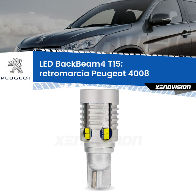 0 Retromarcia LED T15 BackBeam4 per Peugeot 4008 2012 in poi <strong>Retromarcia LED per Peugeot 4008</strong> 2012 in poi. Lampada <strong>T15</strong> canbus modello BackBeam4.