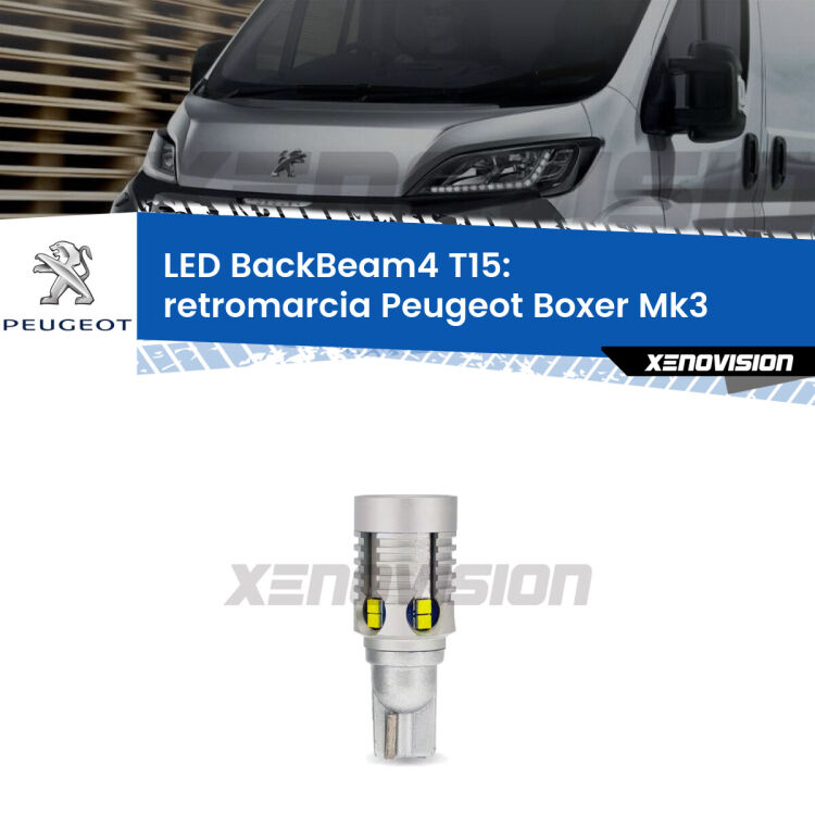 <strong>Retromarcia LED per Peugeot Boxer</strong> Mk3 2014 in poi. Lampada <strong>T15</strong> canbus modello BackBeam4.