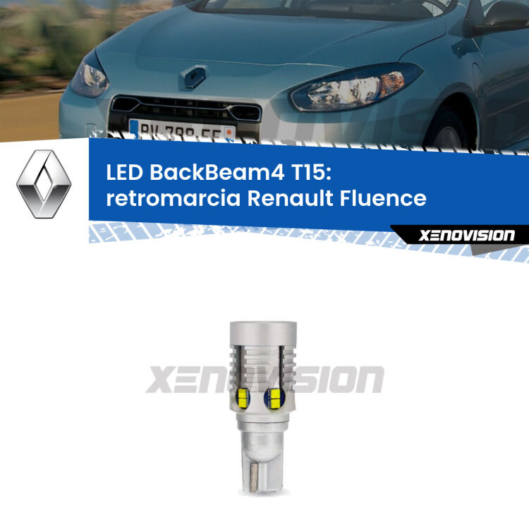 <strong>Retromarcia LED per Renault Fluence</strong>  2010 - 2015. Lampada <strong>T15</strong> canbus modello BackBeam4.