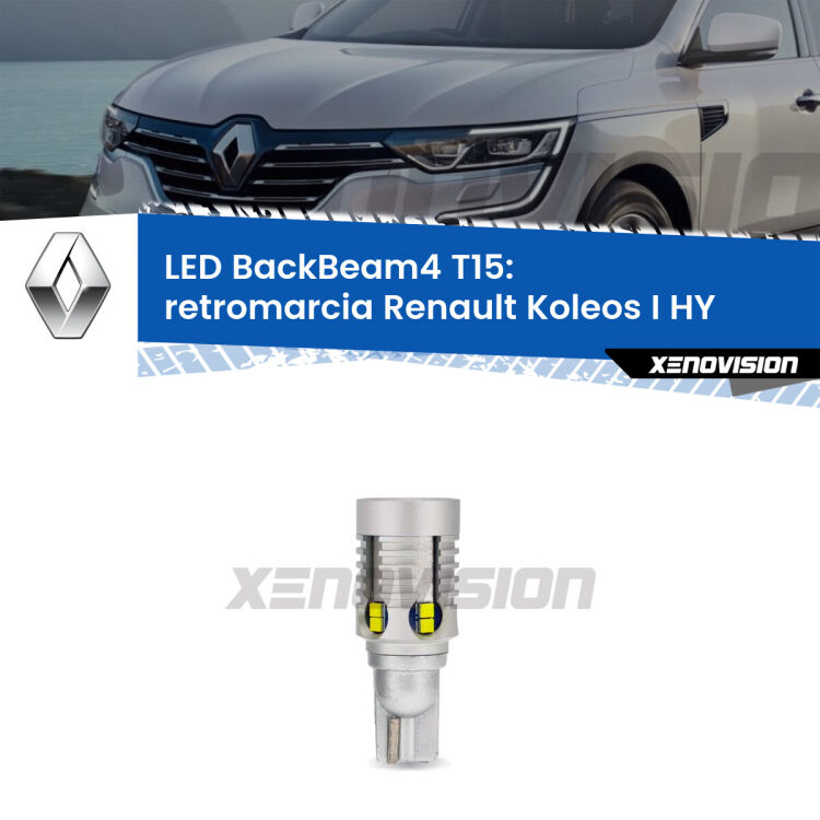 <strong>Retromarcia LED per Renault Koleos I</strong> HY 2006 - 2015. Lampada <strong>T15</strong> canbus modello BackBeam4.