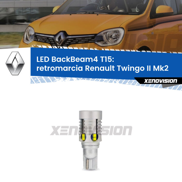 <strong>Retromarcia LED per Renault Twingo II</strong> Mk2 2012 - 2013. Lampada <strong>T15</strong> canbus modello BackBeam4.