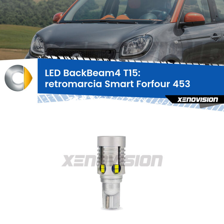<strong>Retromarcia LED per Smart Forfour</strong> 453 2014 in poi. Lampada <strong>T15</strong> canbus modello BackBeam4.