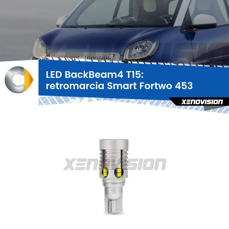 <strong>Retromarcia LED per Smart Fortwo</strong> 453 2014 in poi. Lampada <strong>T15</strong> canbus modello BackBeam4.